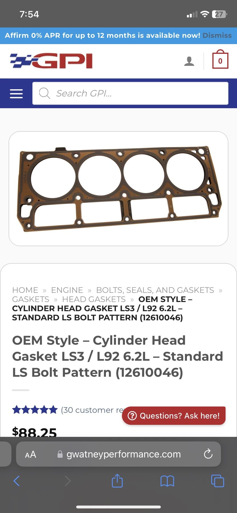 Ls3/l92 Gpi Head Gaskets