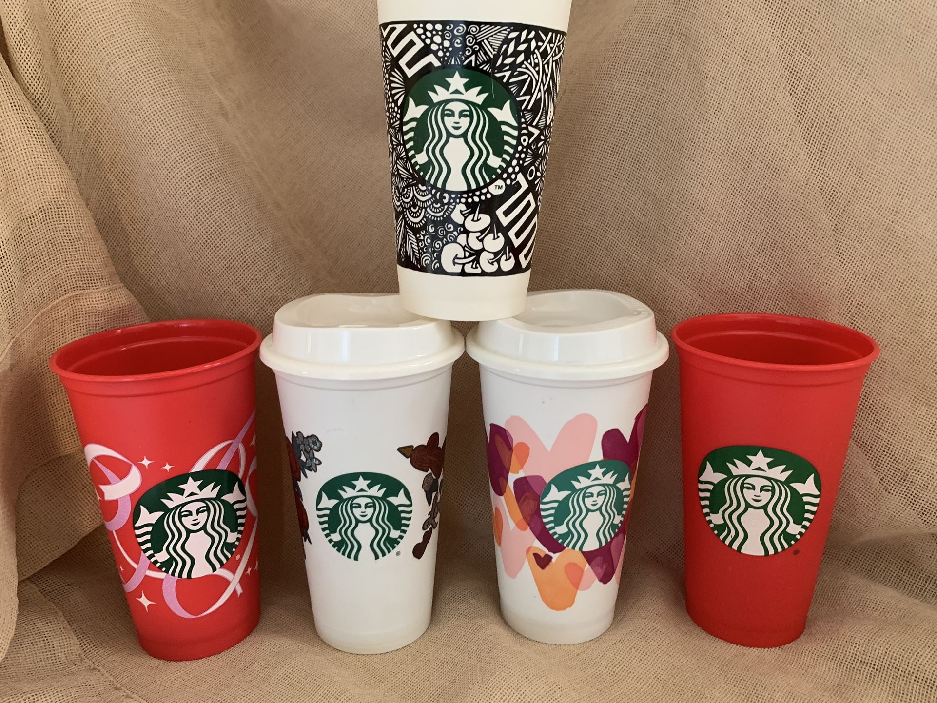 Starbucks Reusable Hot Cup Lot 16oz Grande Plastic With Lid