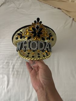 WHO DAT Sequin Gold and Black Embellished Cap NEW