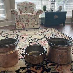 3 Vintage  Antique Copper Cauldron Pots