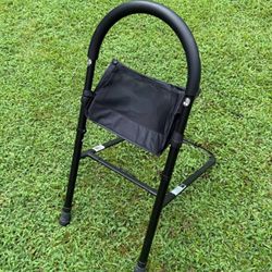 Medline MDS6800BA Adjustable Height Stand Up Aid Bed Assist Bar Rail With Storage Pocket For Elderly Adults