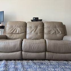 FLEXSTEEL Beige Recliner Sofa 3 Seater With Cup Holder