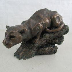 Copper Tone Art Deco Panther Epoxy/Resin? Cast Sculpture 9 1/4" Length

