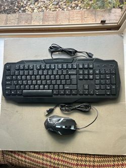 RGB LED Wired Gaming PRESS PLAY Keyboard & Mouse Combo for Gamer, Open Box