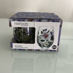 4 Heirloom Hand Painted Wine Glasses Set