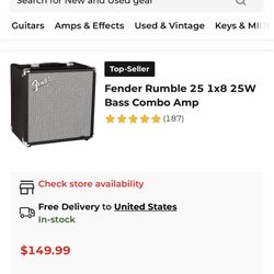 Fender Rumble 25 Bass Amp w Cable