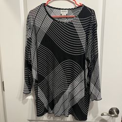 Bon Worth 3/4 Sleeve Top Black White Pattern Size XL Tunic. 