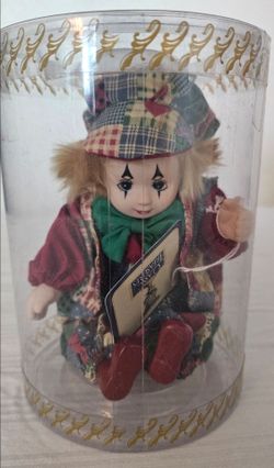 Hanna Porcelain Patchwork Clown Doll Happy Face Classic Treasures Vtg Sealed Tag