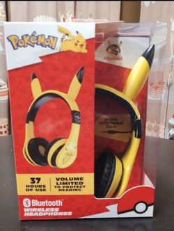 New Bluetooth Wireless Foldable Pikachu Pokemon Headphones For Kids (Includes Cord)