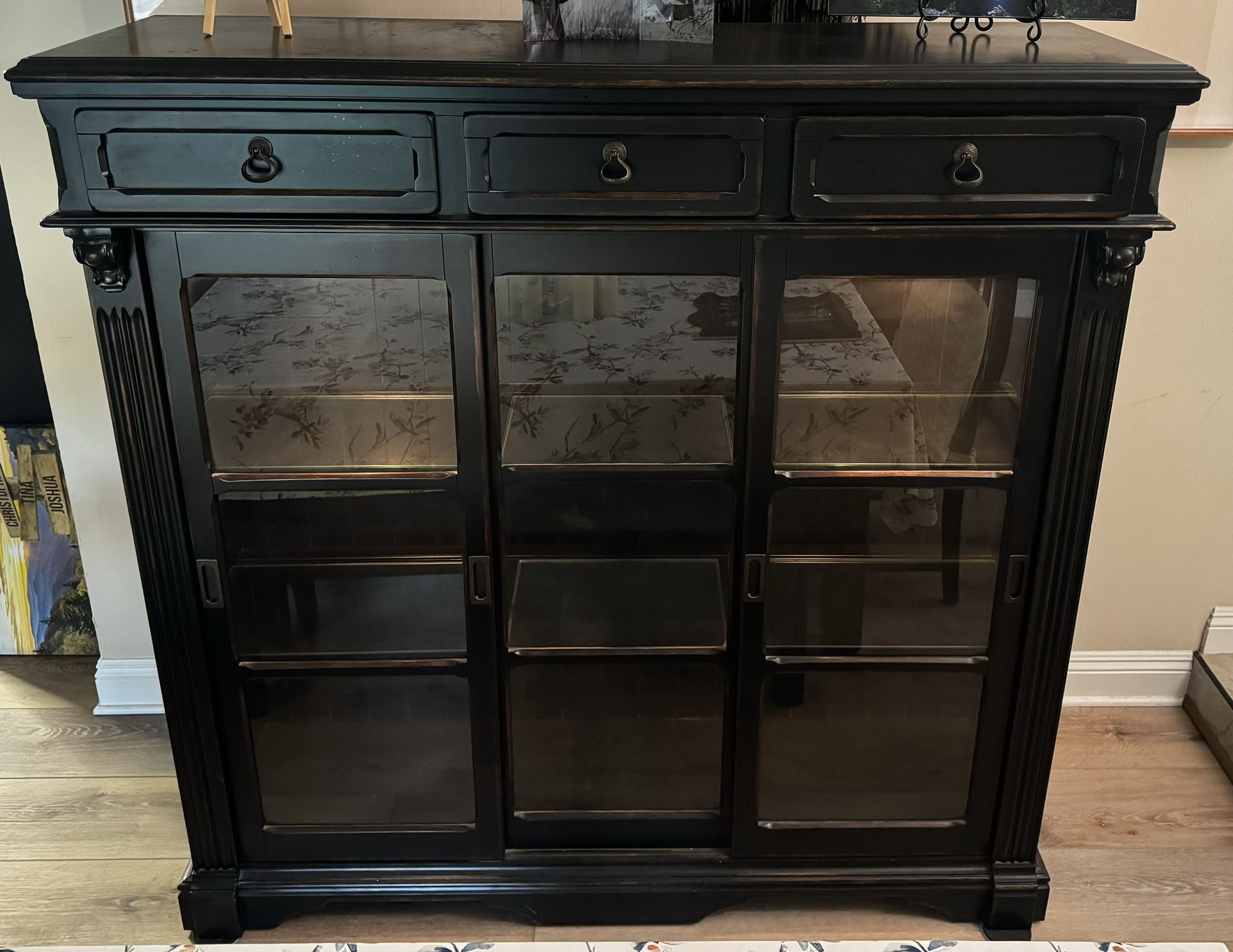 Brown/Black Glass Curio Cabinet with Lights