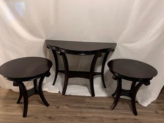 3-Piece Dark Wood Table Set – Console/Sofa Table + 2 Round End Tables