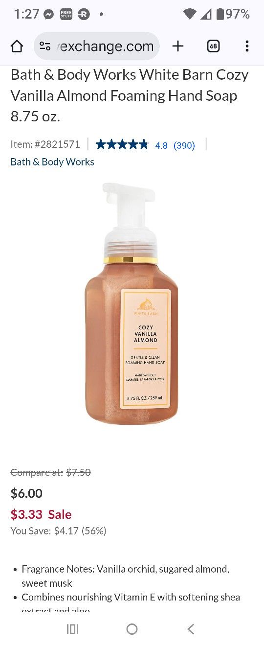 Brand New Sealed Bath & Body Works Foaming Hand Soap Cozy Vanilla Almond 8.75oz