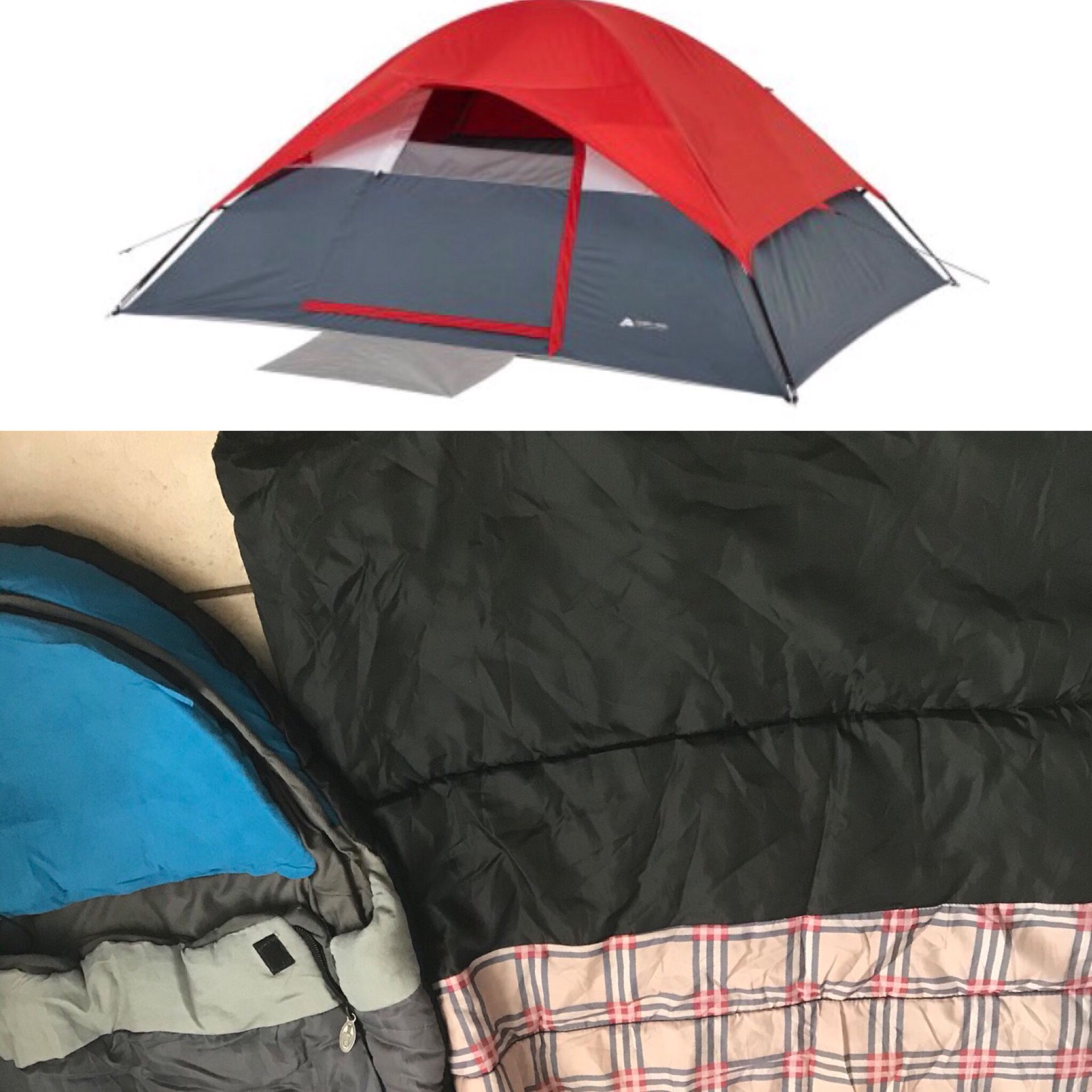 Camping set, 4 person tent with two sleeping bag