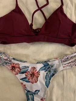 Burgundy Floral Bikini- Medium