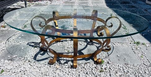Oval Glass Top Coffee Table with Gold Iron Base