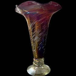 Murano Pulled Feather Italian Art Glass 11in  Vase