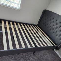 Queen Gray Upholstered Bed Frame with Mattress
