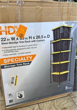 HDX Steel Wire Garage Storage Bin Rack with Casters tor 2 / Gal. Tough Totes in Black (22 in. W × 69