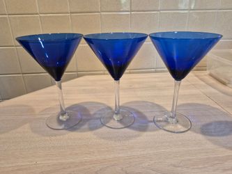 3 blue Circleware martini glasses