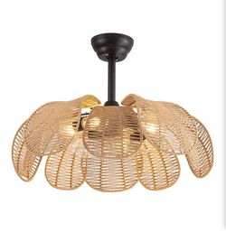 Fandelier chandelier boho flushMount wicker light fixture