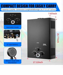 New-Tankless Water Heater Propane 5.26GPM 20L Outdoor Portable Gas Hot Water Heaters Instant Propane Water Heater with Digital Display Multi-Protectio