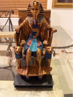 Large Egyptian Pharaoh on Throne Statue - King Tut Style with Lions - Detailed Decor