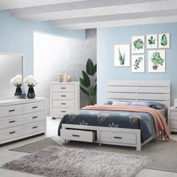 4-piece Queen Storage Bedroom Set Barrel Oak Finish