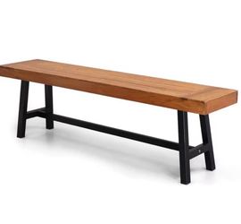 New in its box Outdoor Acacia Wood Bench with Metal Accents, Teak Finish / Rustic Metal 14. 50 x 63 x 17. 75