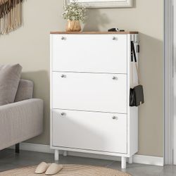 Modern Shoe Cabinet with 3 Flip Drawers,Free Standing Shoe Rack for Hallway