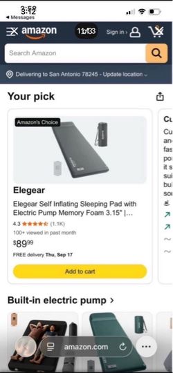 Elegear Self Inflating Sleeping Pad w/ Electric Pump Memory Foam 3.15”