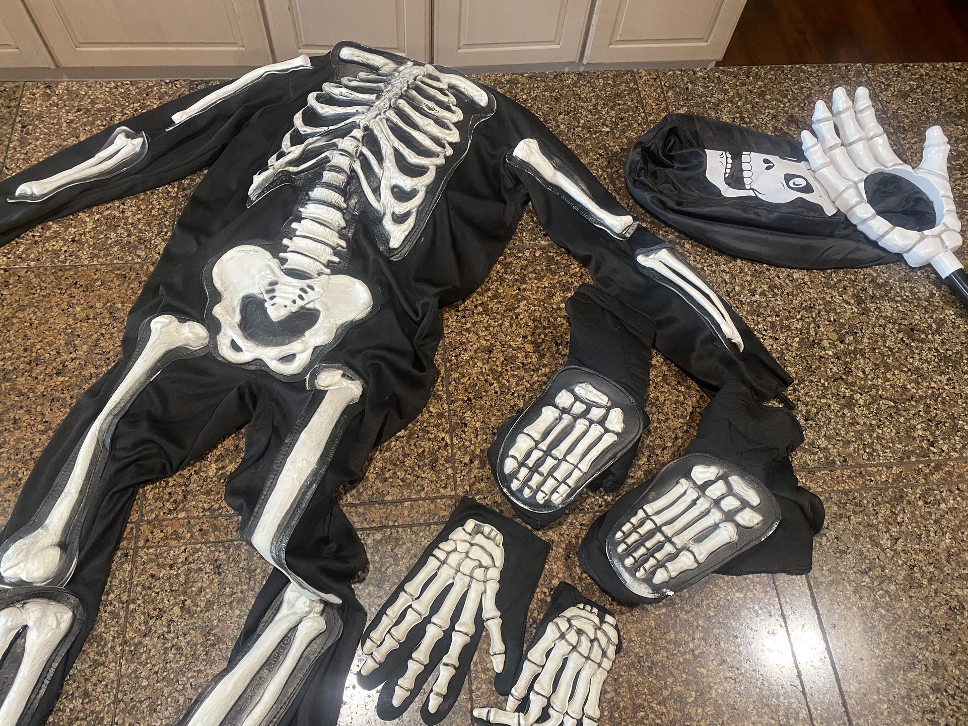 Kids Halloween Skeleton Costume With Candy Bag