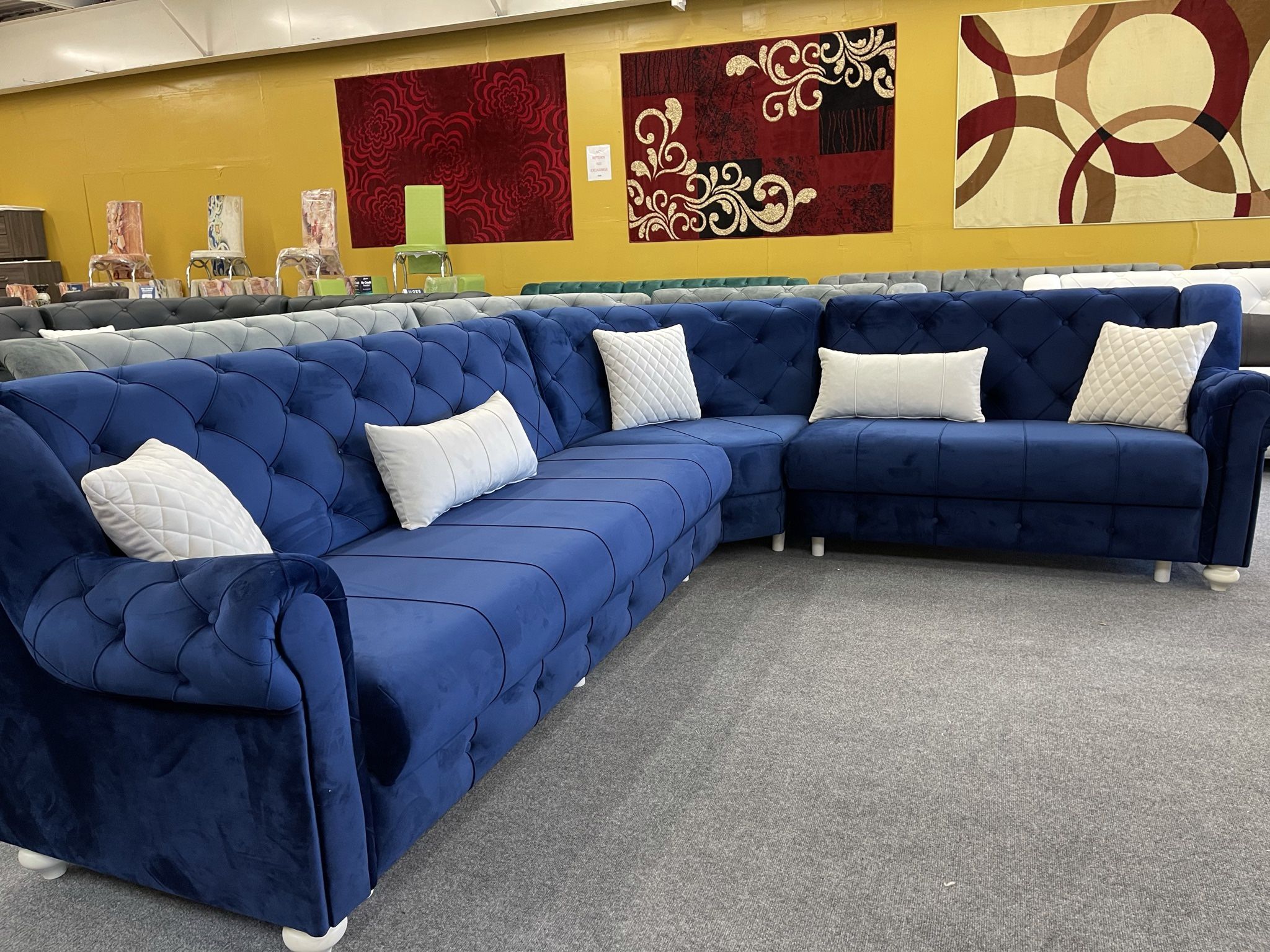 New In The Box 📦 Blue Velvet Living Room Sectional Sleeper - Delivery And Financing Available 