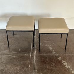 Mid century 1960’s iron and tan leather ottomans
