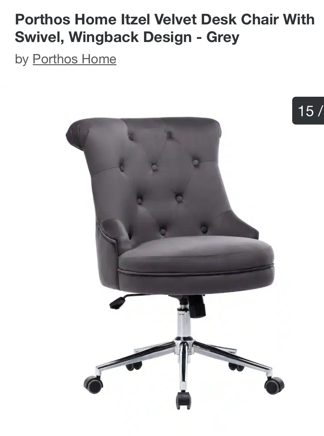 Velvet Gray Desk Chair 