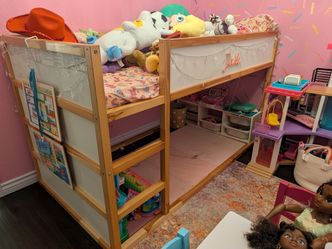 Ikea kura bed with mattress and market curtains