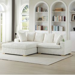 New Beige Corduroy Sectional Sofa With Chaise, Free Delivery ✅ Modern Corduroy Sectional Multiple Color Options Available 