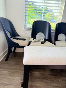 4 dining chairs and bench black wood