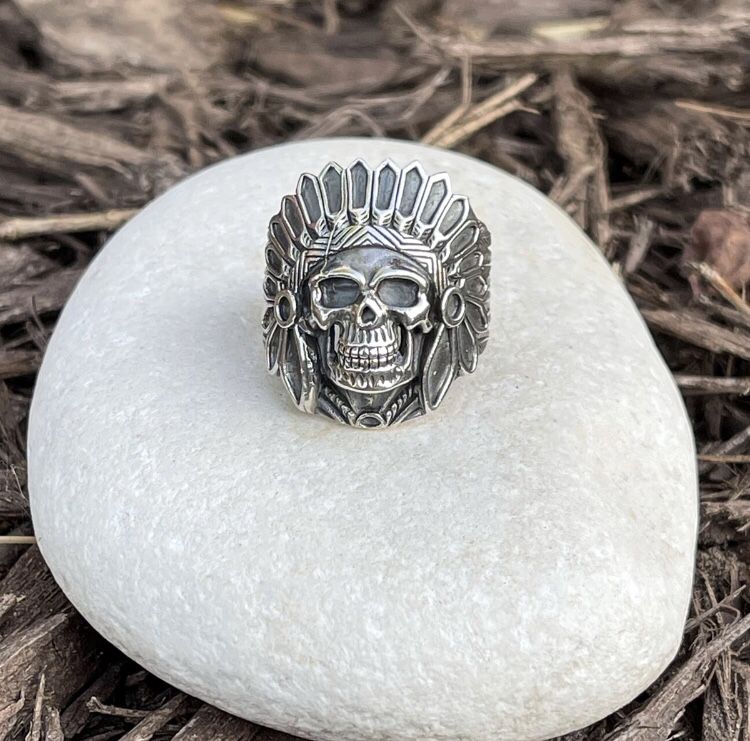 Sterling Silver Native American Chief Men’s Ring Size 9