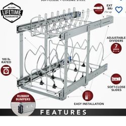 Cookware Organizer 2 Tier Cabinet Mount Soft Close 11.75in x 18in -New
