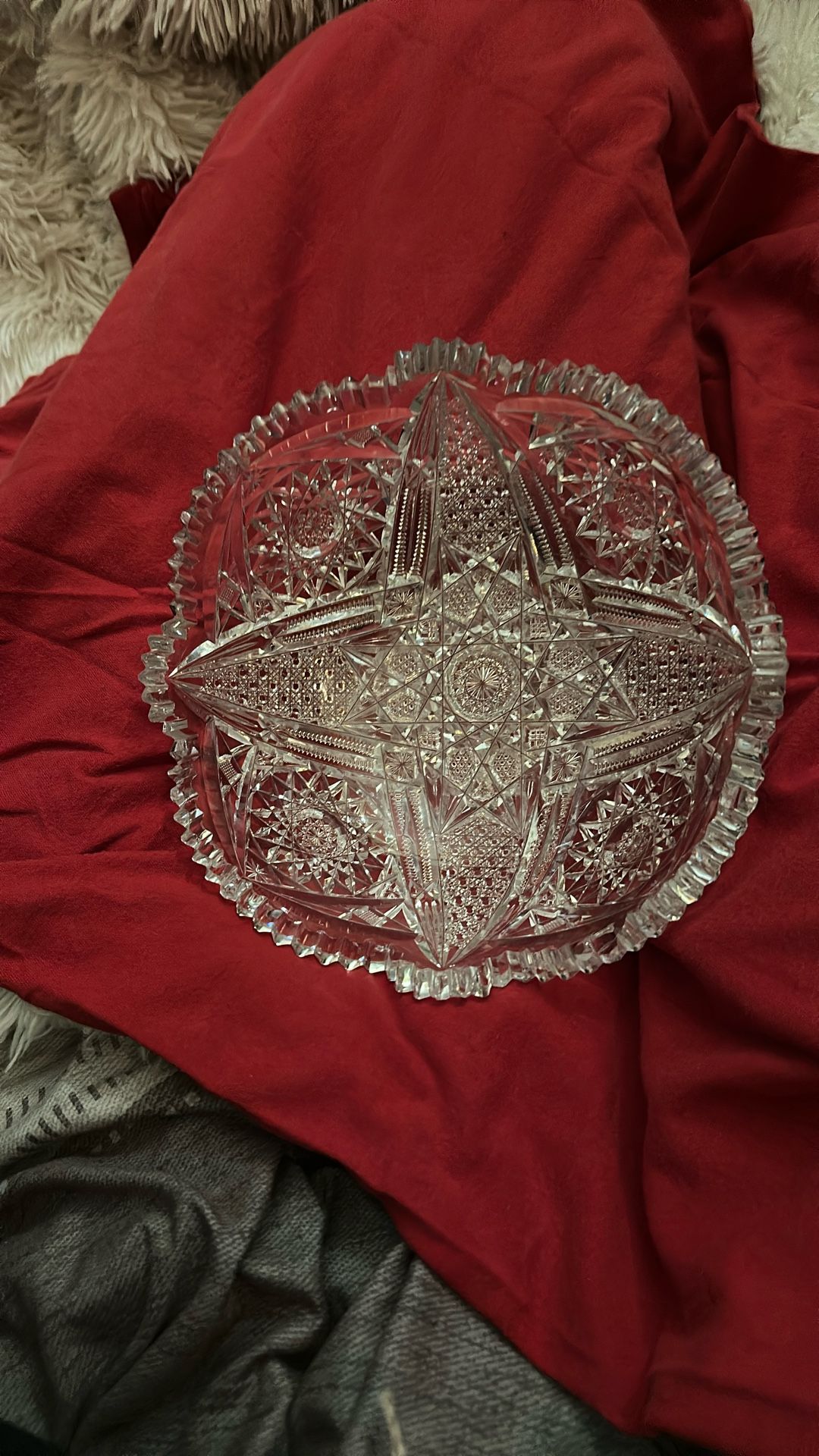ABP Late 1800’s-1900 Cut Glass Brilliant Crystal Bowl 8” Heavy