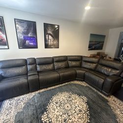 5 piece leather sectional couch with power recliners and headrests
