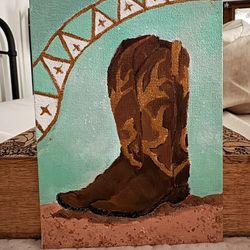Original Western Boots Painting – Cowboy Decor – 8x10 Canvas – Turquoise Country Art