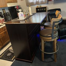 Bar Cabinet Two Bar Stools Set