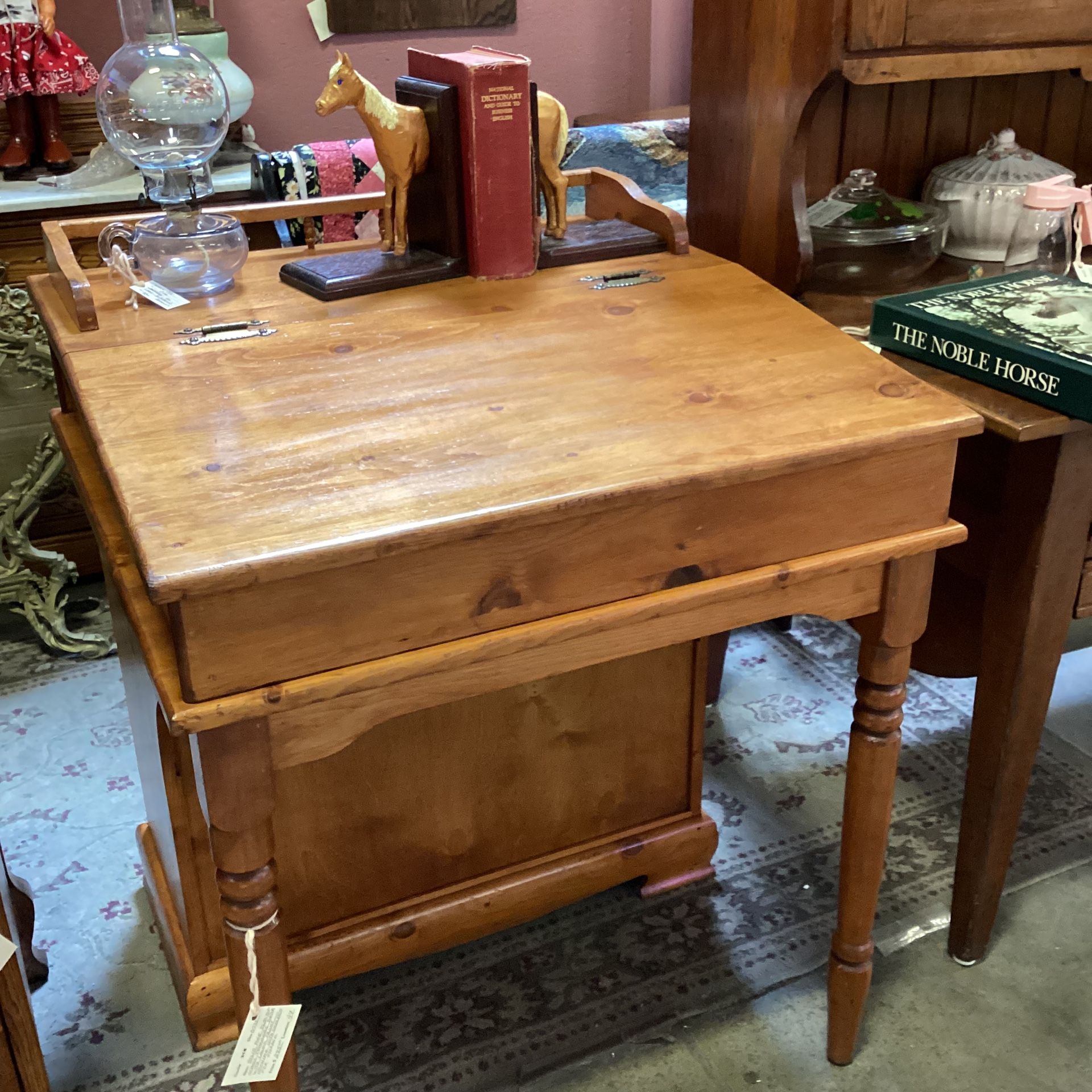 Solid Pine School Teachers Desk With Built In Bookcase Shelves 35Hx28x28