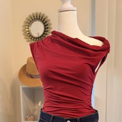 Red sleeveless blouse