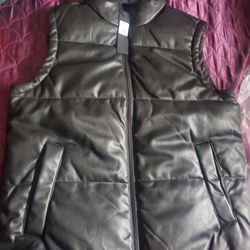 Faux leather puffer vest