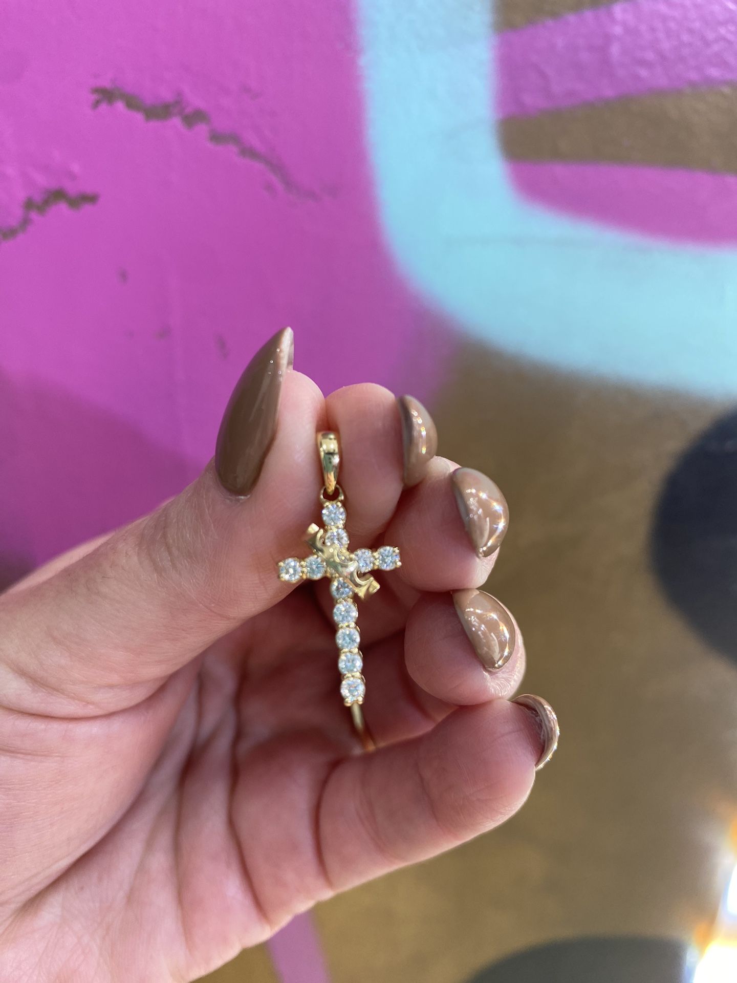 14k LAB DIAMOND CROSS CHARM 