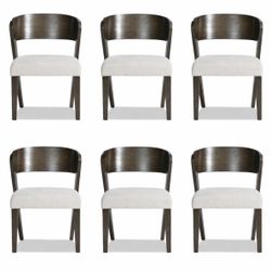 Set of 6 Modern Dark Wood Dining Chairs with Upholstered Seats