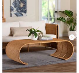 Palm 53.5 in. Light Honey Specialty Waterfall Natural Rattan/Wicker Coffee Table