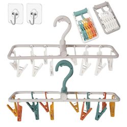 Clothes Drying Racks 2 Pack Grey Colour Small Folding Portable Underwear Hangers with 12 Clips 360° Rotatable Hook for Socks Drying Towels Bras Baby C